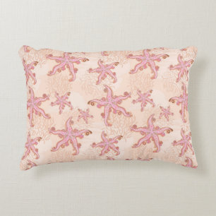 Coussins Décoratifs Étoiles de mer et motif pastel rose corail