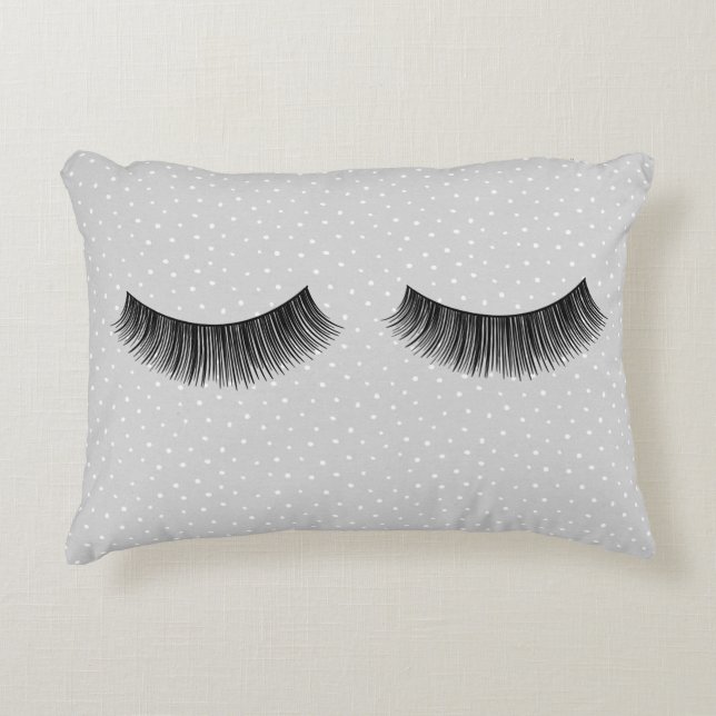 Coussins Décoratifs Eyelashes Noirs Sur Pois Gris (Devant)