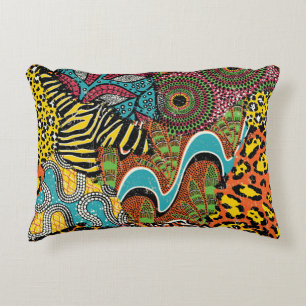 Coussins Décoratifs Fabric africain : Patchwork d'animaux sauvages.