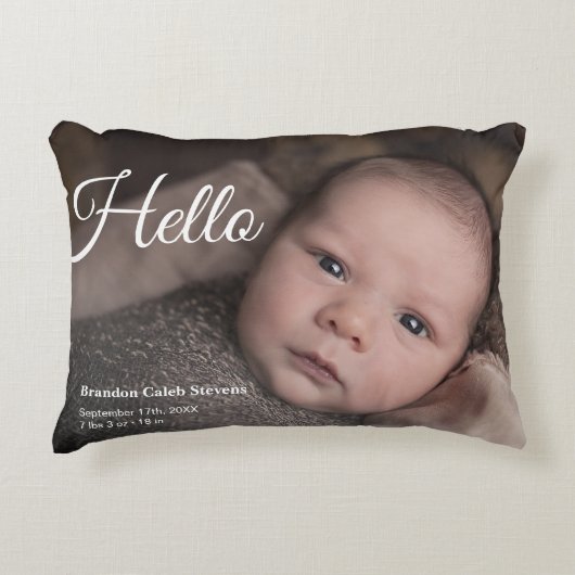 Coussins Décoratifs Faire-part de naissance photo bébé moderne (Devant)