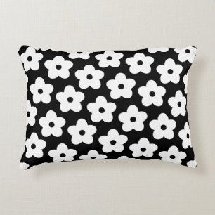 Coussins Décoratifs Fantasque floral rétro noir et blanc et joyeux