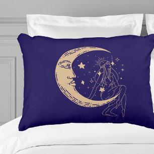 Coussins Décoratifs Femme céleste lune & étoiles,boho,élégant or