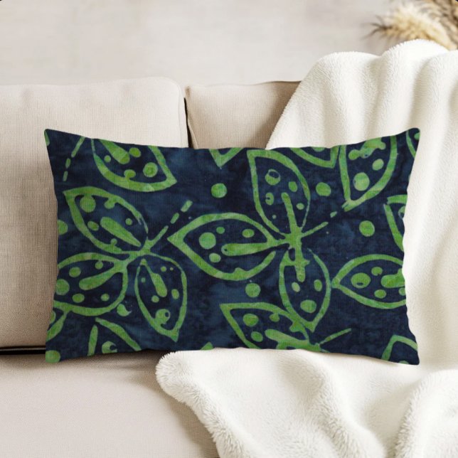 Coussins Décoratifs Feuillage Vert Marine Aspect Batik Boho (Créateur téléchargé)