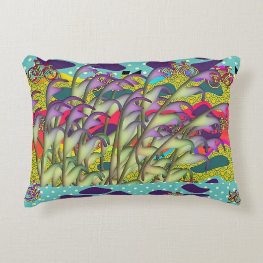 Coussins Décoratifs Feuillage vert violet + Vélos Amusant (Devant)