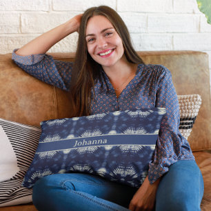 Coussins Décoratifs Feuille de palme en bleu Delft, personnalisable