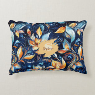 Coussins Décoratifs Feuilles Abstraits de marguerite bleu et or (2)