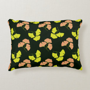Coussins Décoratifs Feuilles de Ginko Pastel-Néon sur Fond Noir