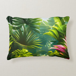 Coussins Décoratifs Feuilles tropicaux colorés et fleurs d'Hibiscus