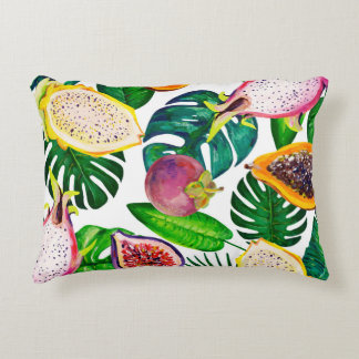 Coussins Décoratifs Feuilles tropicaux, fruits, gouache sans couture m