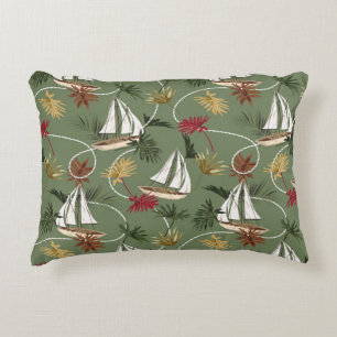 Coussins Décoratifs feuilles tropicaux vintages, bateau et corde à voi
