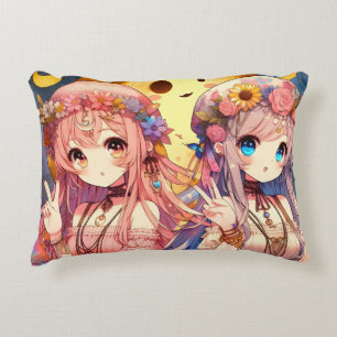 Coussins Décoratifs Fille Anime Hippie Lune Filles Faisant Signe de Pa