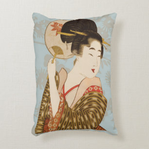 Coussins Décoratifs Fille de geisha japonaise vintage en kimono avec é