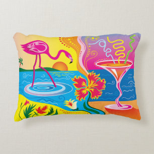 Coussins Décoratifs Flamant rose et cocktail d'été