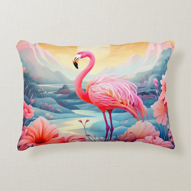 Coussins Décoratifs Flamant Tropical avec Fleurs (Devant)