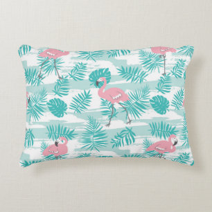 Coussins Décoratifs flamants roses, feuilles de palmiers verts, tropic
