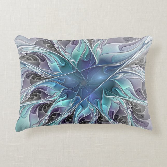 Coussins Décoratifs Fleur Abstraite Fractale Moderne Avec Bleu (Devant)