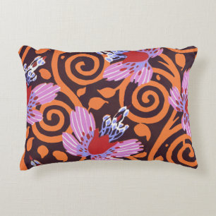 Coussins Décoratifs Fleur Art Déco tourbillonnante rose et orange vibr