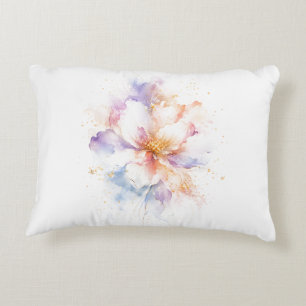 Coussins Décoratifs Fleur d'aquarelle pastel avec accents dorés Art