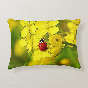 Coussins Décoratifs Fleur de canola jaune Bonne chance Rouge Ladybug
