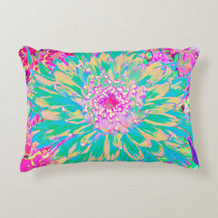 Coussins Décoratifs Fleur de Dahlia Décorative Vert Turquoise et Rose