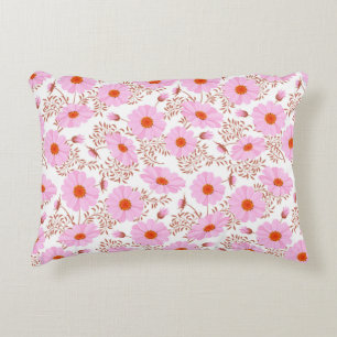 Coussins Décoratifs Fleur de marguerite rose vintage sur blanc