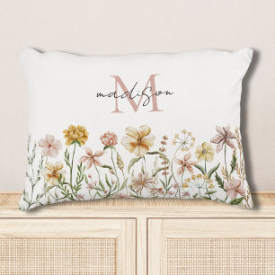 Coussins Décoratifs Fleur de pré sauvage aquarelle monogrammée