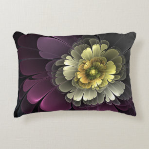 Coussins Décoratifs Fleur fractale grise et pourpre moderne abstraite