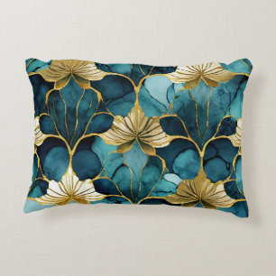 Coussins Décoratifs Fleur Japonaise Sarcelle Or