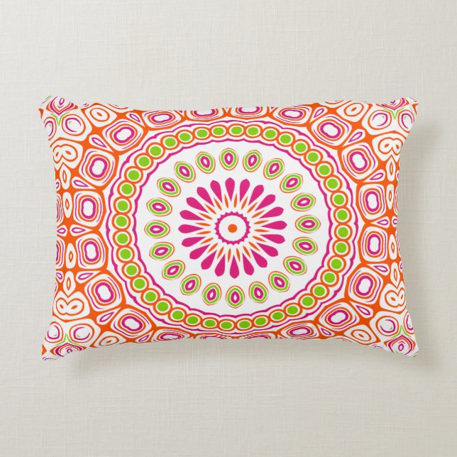 Coussins Décoratifs Fleur Mandala de printemps rose vif et orange (Devant)