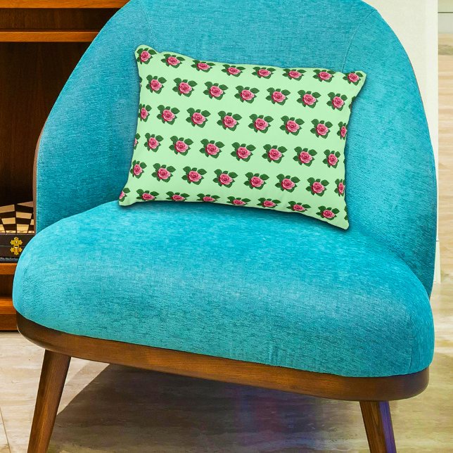 Coussins Décoratifs Fleur rose rose Motif sans couture sur vert clair (Pink Rose flower seamless pattern on light green accent pillow)