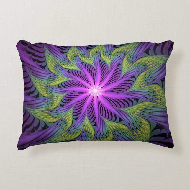 Coussins Décoratifs Fleuron vert violet Art Abstrait fractal moderne (Devant)
