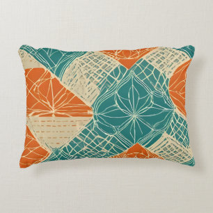 Coussins Décoratifs Fleurs abstraites sarcelle, orange et chamois