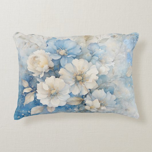Coussins Décoratifs Fleurs blanches et bleues (Devant)