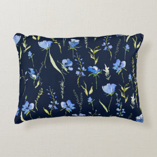Coussins Décoratifs Fleurs bleues rustiques : Illustration botanique.