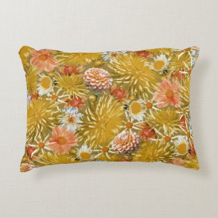 Coussins Décoratifs Fleurs dahlia dorées, design vintage fleuri.