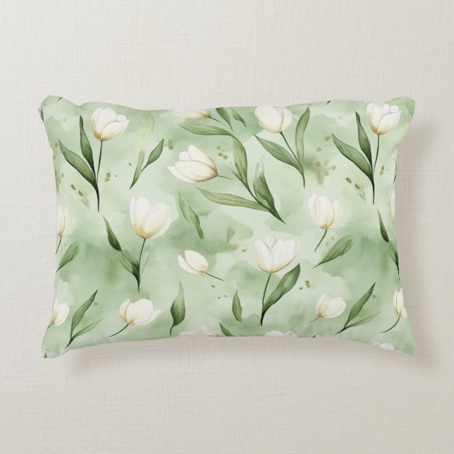Coussins Décoratifs Fleurs de tulipes blanches vertes (Devant)