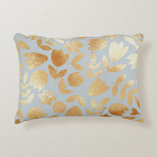 Coussins Décoratifs Fleurs d'or, arrière - plan bleu, imitation feuill