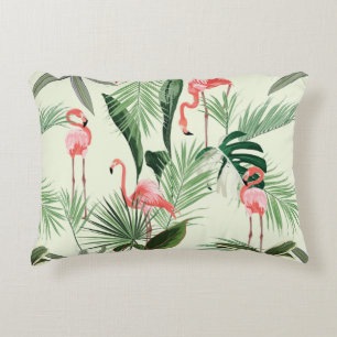 Coussins Décoratifs Fleurs exotiques et flamands roses, feuilles de pa
