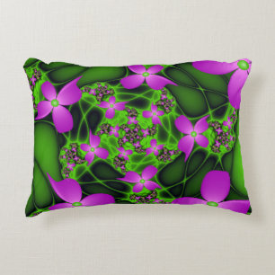 Coussins Décoratifs Fleurs fractales abstraites modernes rose vert néo
