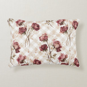 Coussins Décoratifs Fleurs Roses Rouges Crème