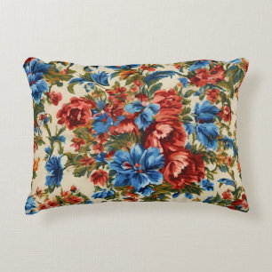 Coussins Décoratifs Fleurs rouges et bleues italiennes avec Feuilles l