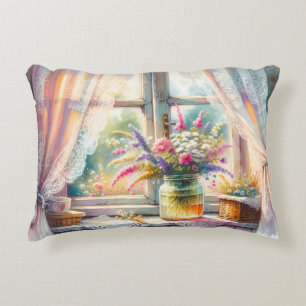 Coussins Décoratifs Fleurs sauvages à la fenêtre de cottage ensoleillé