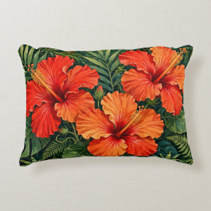 Coussins Décoratifs Fleurs tropicales de jungle d'hibiscus orange luxu