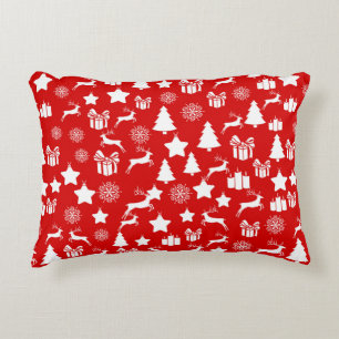 Coussins Décoratifs Flocon de neige blanc de Noël sur bakcgrou rouge a