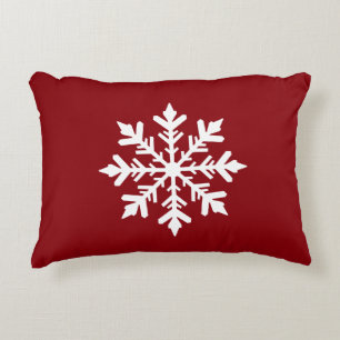 Coussins Décoratifs Flocon de neige blanc silhouette sur Noël rouge
