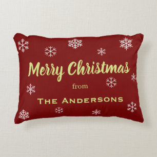 Coussins Décoratifs Flocon de neige rustique Noël personnalisé rouge