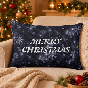 Coussins Décoratifs Flocons de neige blancs Fond bleu de minuit