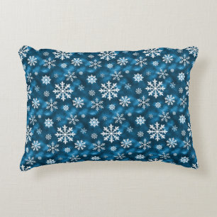 Coussins Décoratifs Flocons de neige blancs sur un Noël festif bleu fr