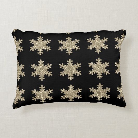 Coussins Décoratifs Flocons de neige dorés pailletés Motifs Noir Migno (Devant)