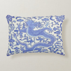 Coussins Décoratifs Floral de dragon oriental chinois bleu et blanc